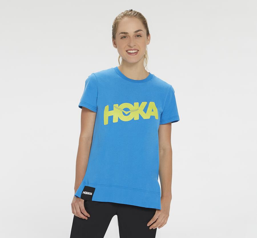 Hoka Australia One One Brand - Womens Tee Blue - NLEAJ-9012